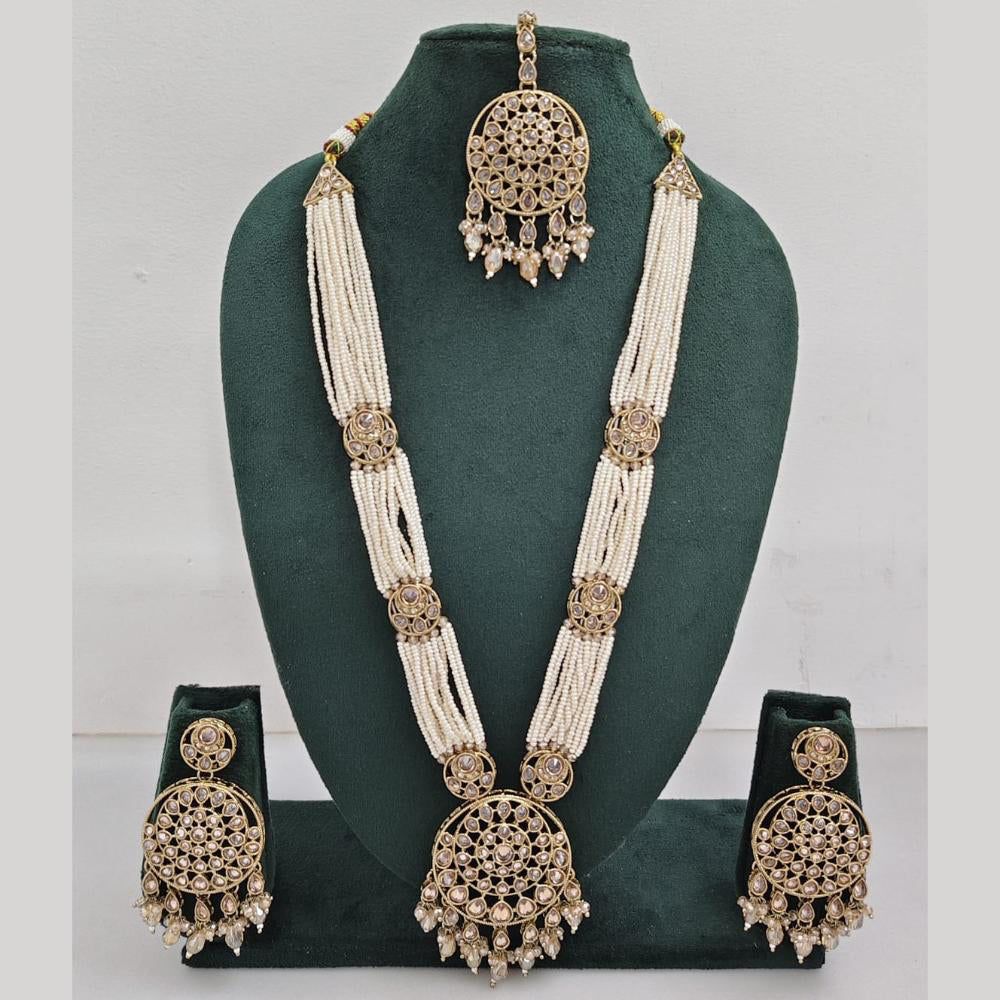 Rajwadi Collection Exquisite Long Necklace Set Embellished with Sparkling Crystals and Pearl