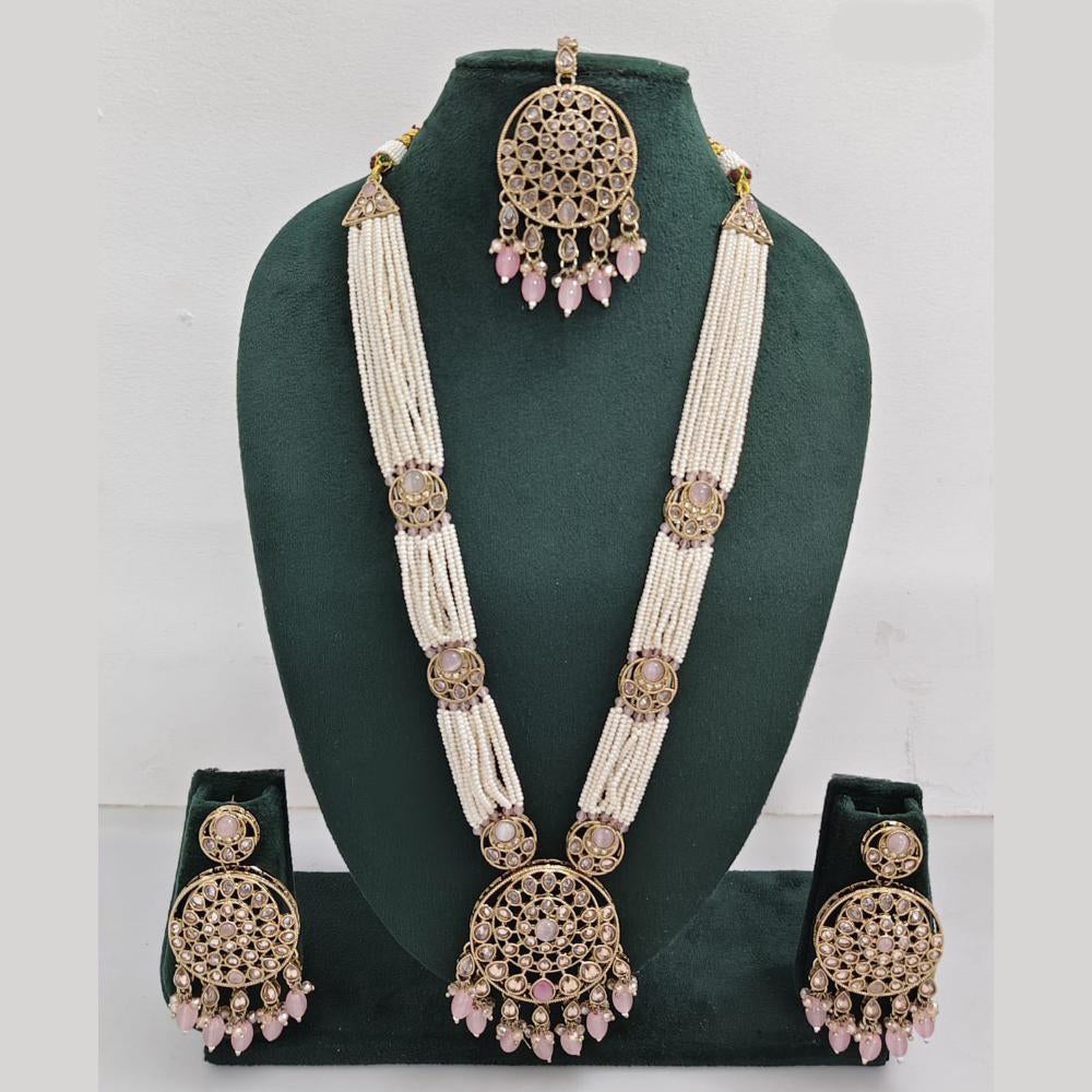 Rajwadi Collection Exquisite Long Necklace Set Embellished with Sparkling Crystals and Pearl