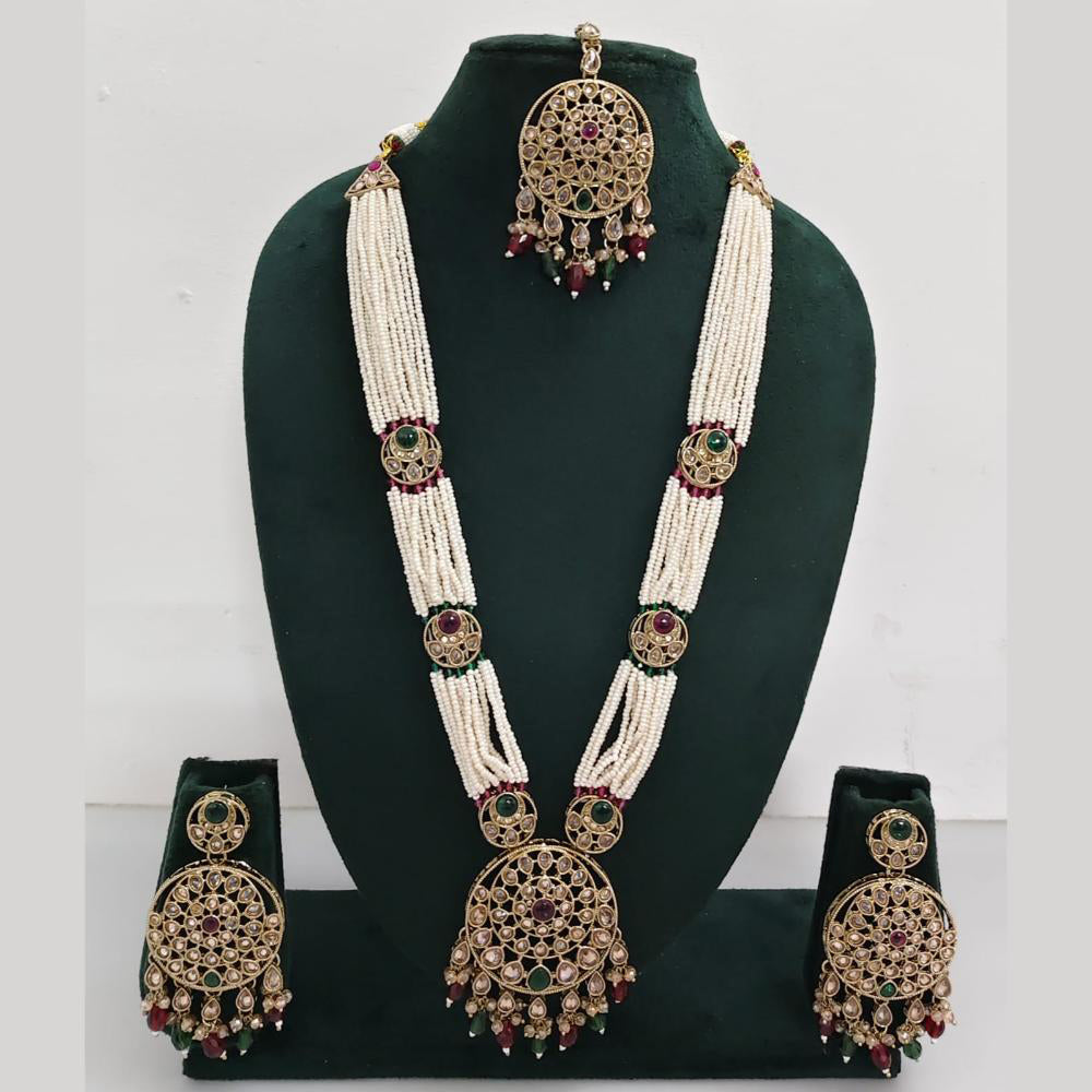 Rajwadi Collection Exquisite Long Necklace Set Embellished with Sparkling Crystals and Pearl
