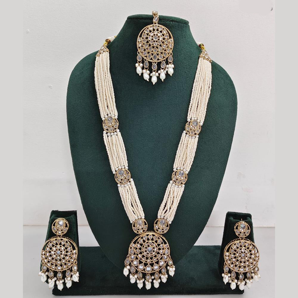 Rajwadi Collection Exquisite Long Necklace Set Embellished with Sparkling Crystals and Pearl