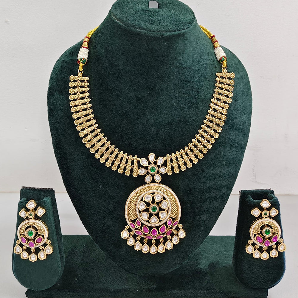 Rajwadi  Necklace Set with Authentic Polki Kundan Work Perfect for Weddings And Celebrations