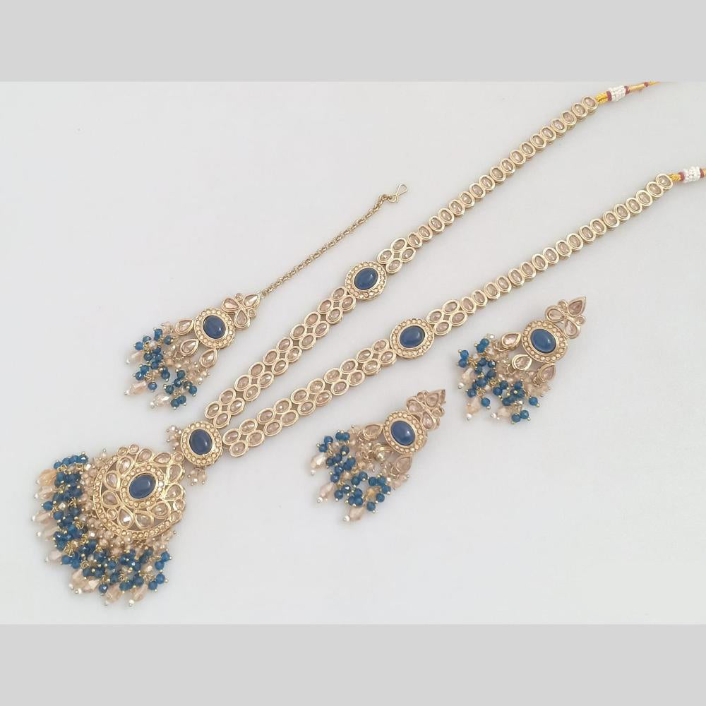 Rajwadi Collection Gold Plated Crystal And Pearl Long Necklace Set