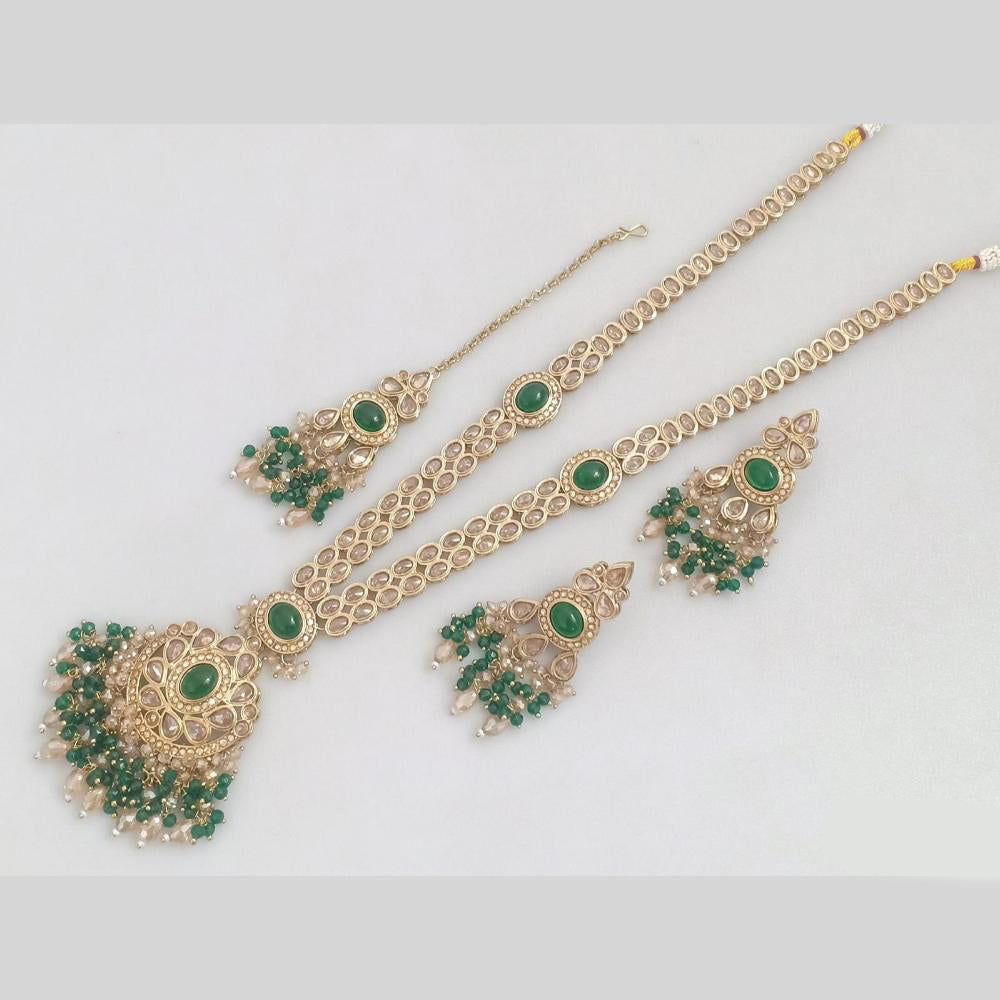 Rajwadi Collection Gold Plated Crystal And Pearl Long Necklace Set