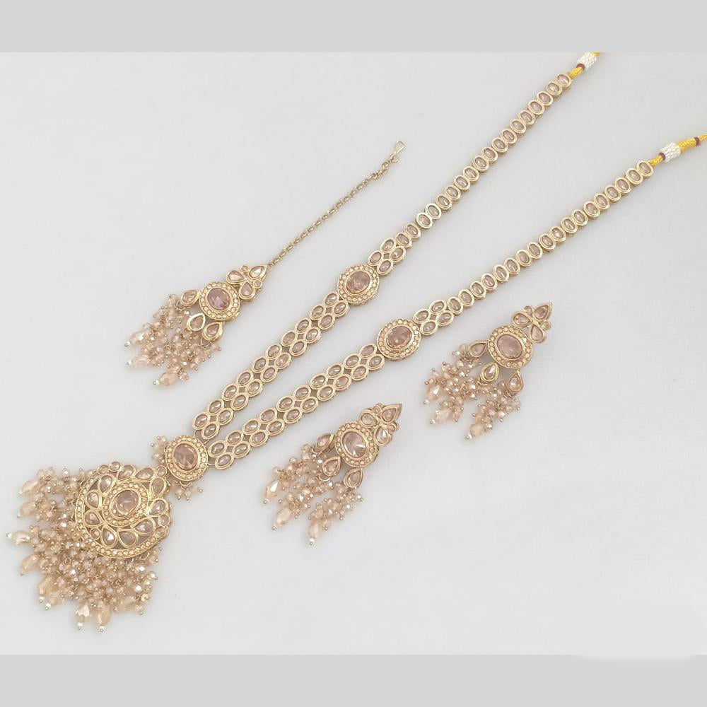 Rajwadi Collection Gold Plated Crystal And Pearl Long Necklace Set