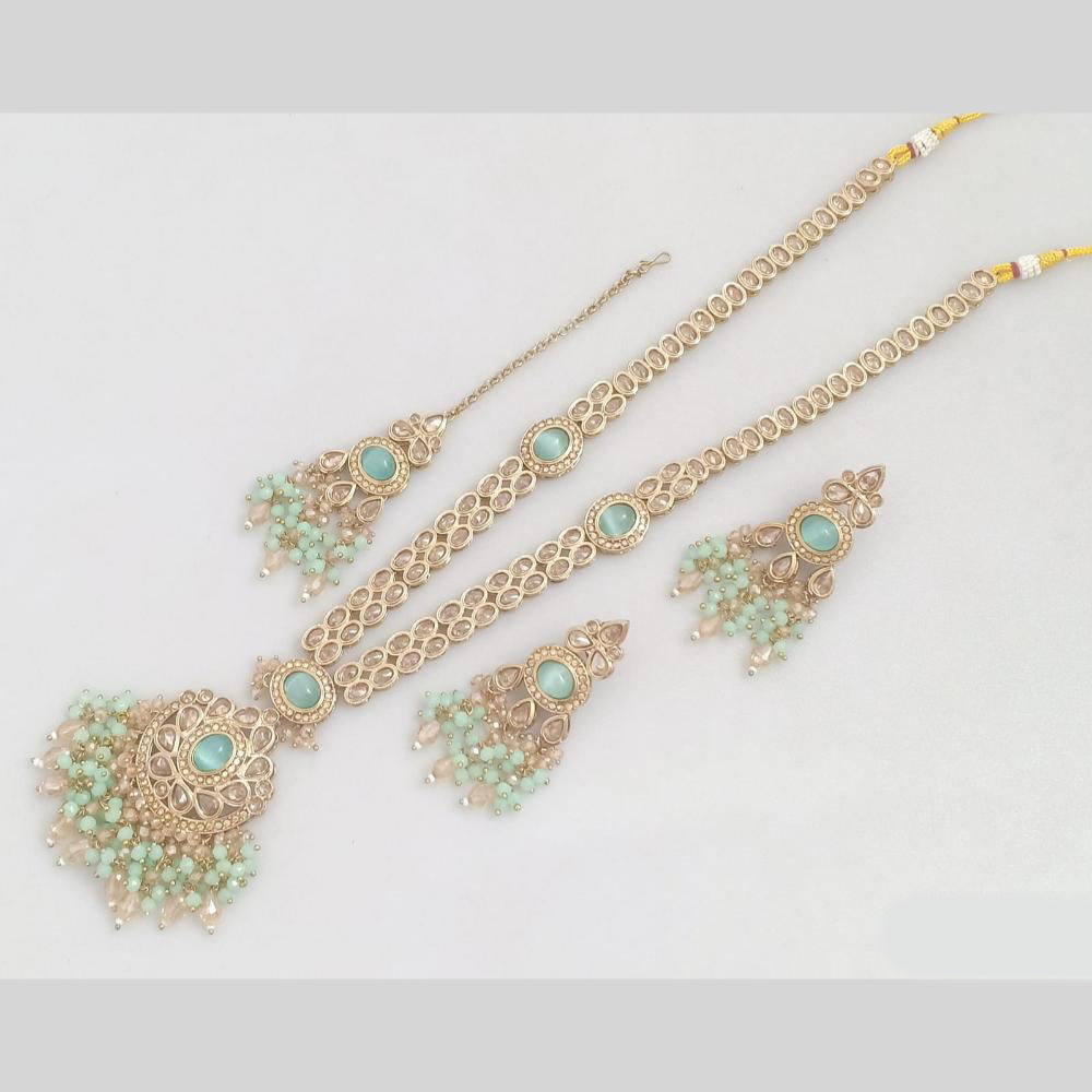 Rajwadi Collection Gold Plated Crystal And Pearl Long Necklace Set