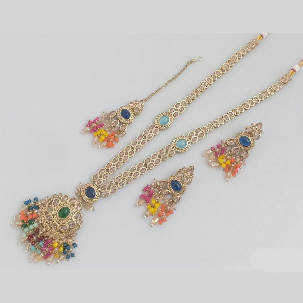 Rajwadi Collection Gold Plated Crystal And Pearl Long Necklace Set