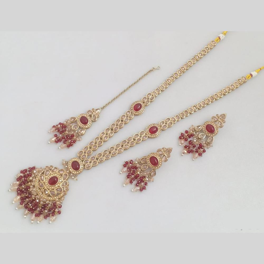 Rajwadi Collection Gold Plated Crystal And Pearl Long Necklace Set