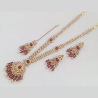 Rajwadi Collection Gold Plated Crystal And Pearl Long Necklace Set