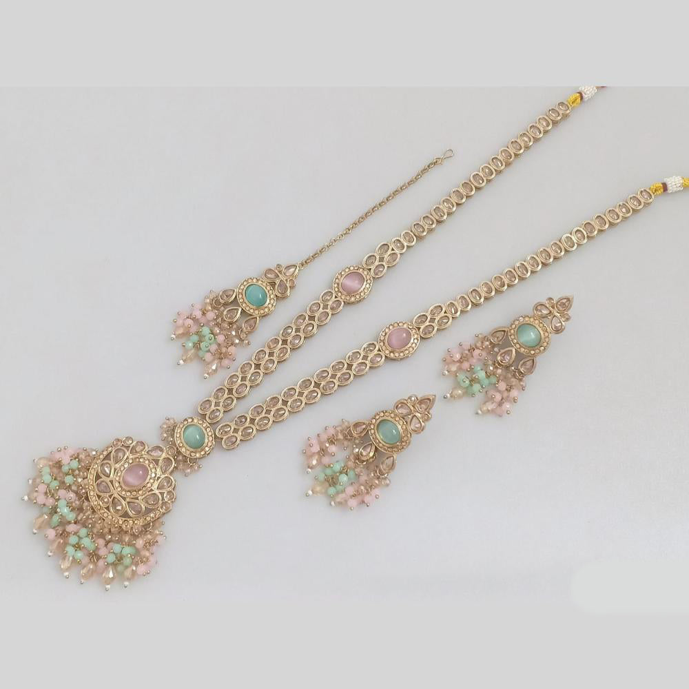 Rajwadi Collection Gold Plated Crystal And Pearl Long Necklace Set