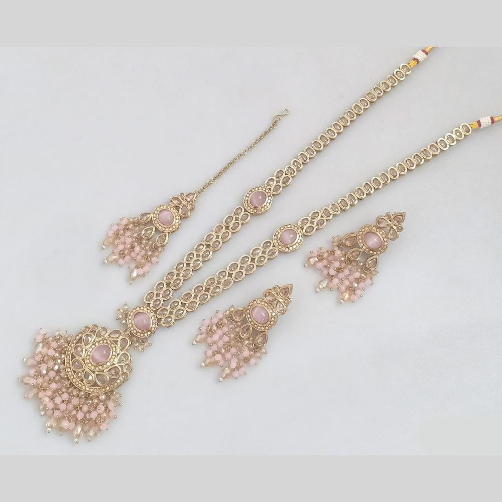 Rajwadi Collection Gold Plated Crystal And Pearl Long Necklace Set
