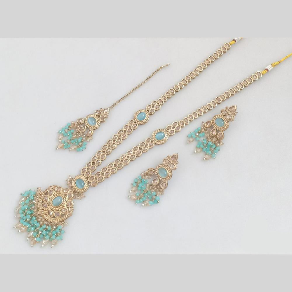 Rajwadi Collection Gold Plated Crystal And Pearl Long Necklace Set