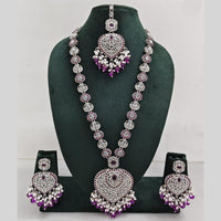 Rajwadi Collection Silver Plated Crystal And Beads Long Necklace Set