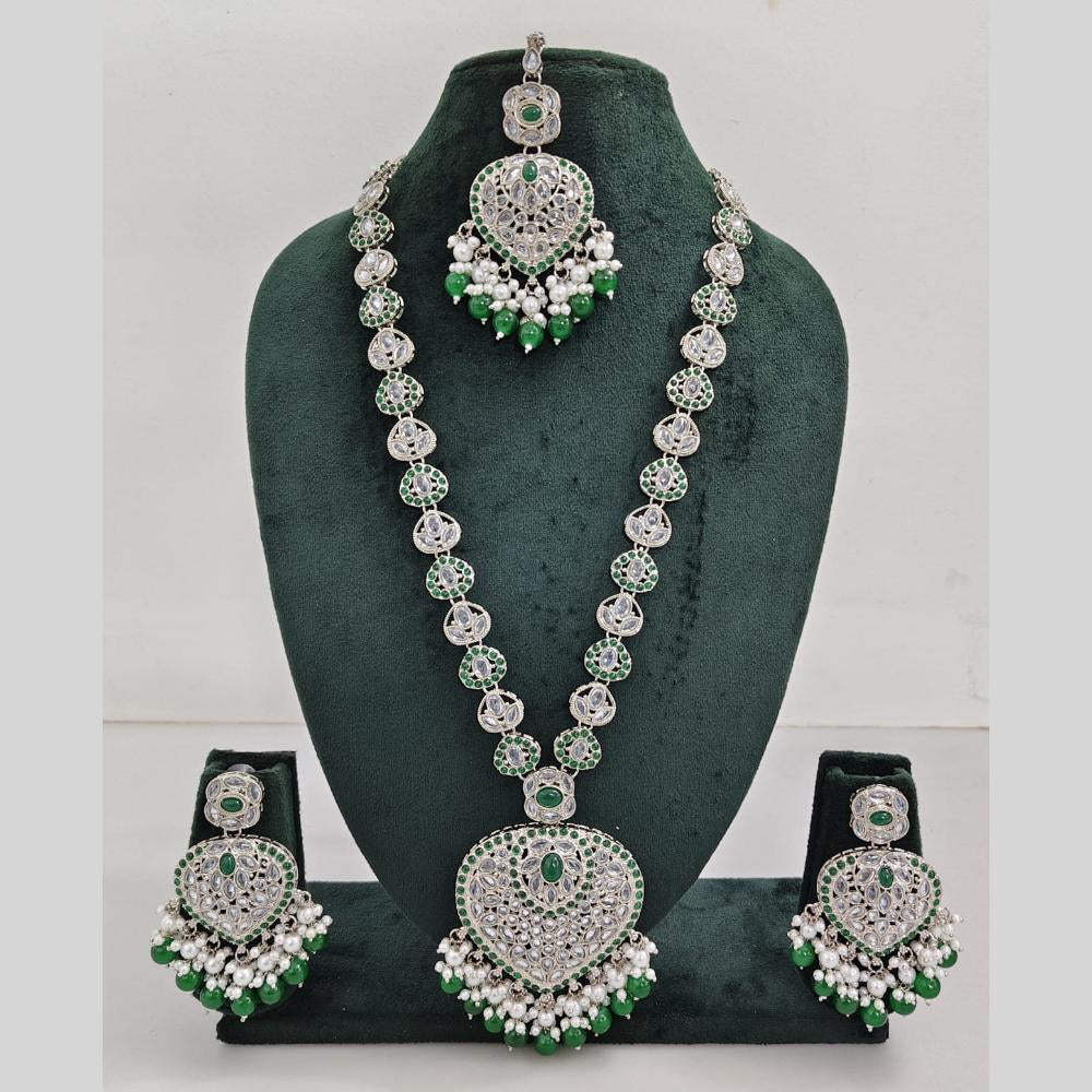 Rajwadi Collection Silver Plated Crystal And Beads Long Necklace Set
