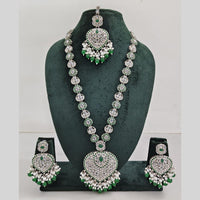 Rajwadi Collection Silver Plated Crystal And Beads Long Necklace Set
