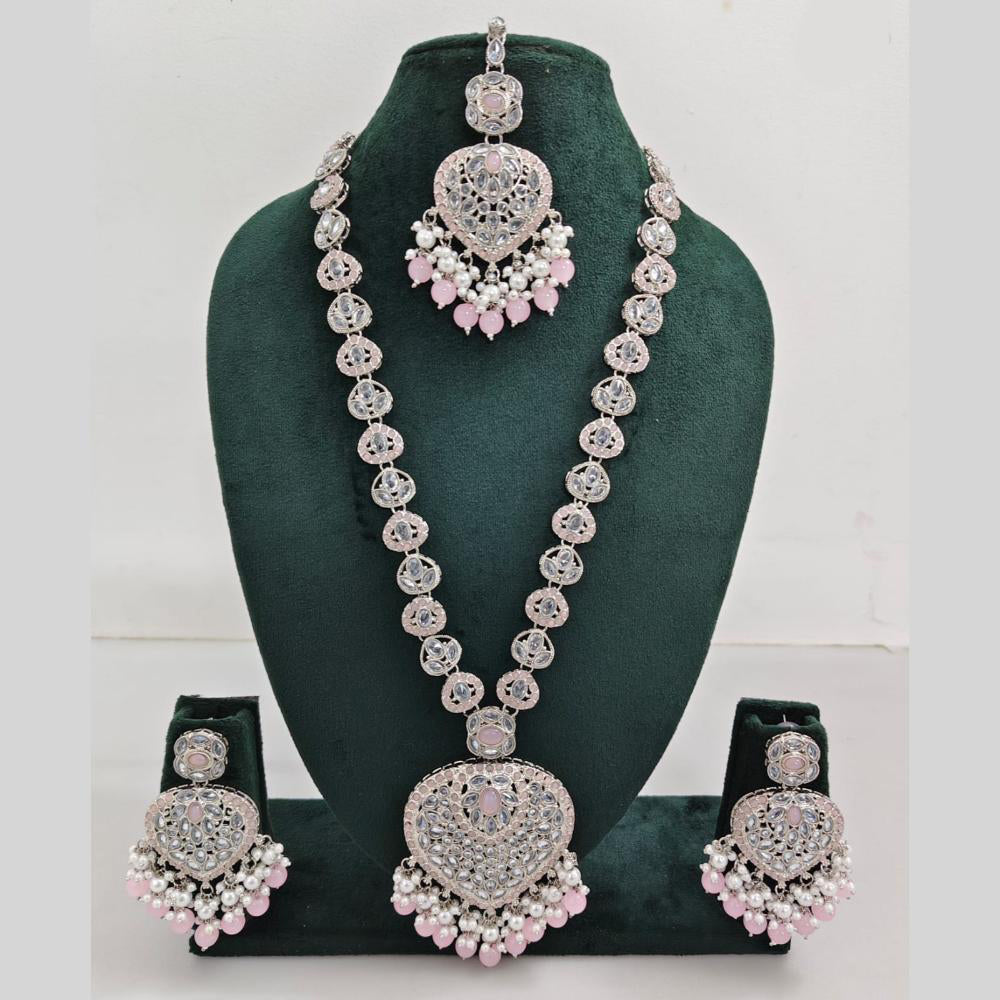 Rajwadi Collection Silver Plated Crystal And Beads Long Necklace Set