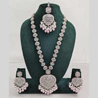 Rajwadi Collection Silver Plated Crystal And Beads Long Necklace Set
