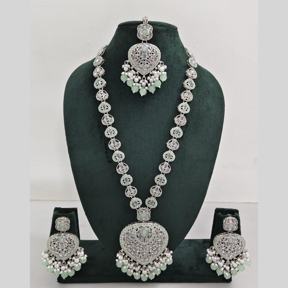 Rajwadi Collection Silver Plated Crystal And Beads Long Necklace Set