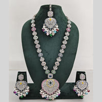 Rajwadi Collection Silver Plated Crystal And Beads Long Necklace Set