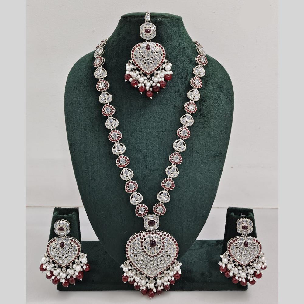 Rajwadi Collection Silver Plated Crystal And Beads Long Necklace Set