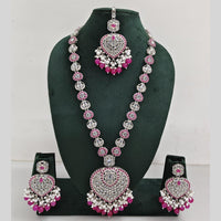 Rajwadi Collection Silver Plated Crystal And Beads Long Necklace Set
