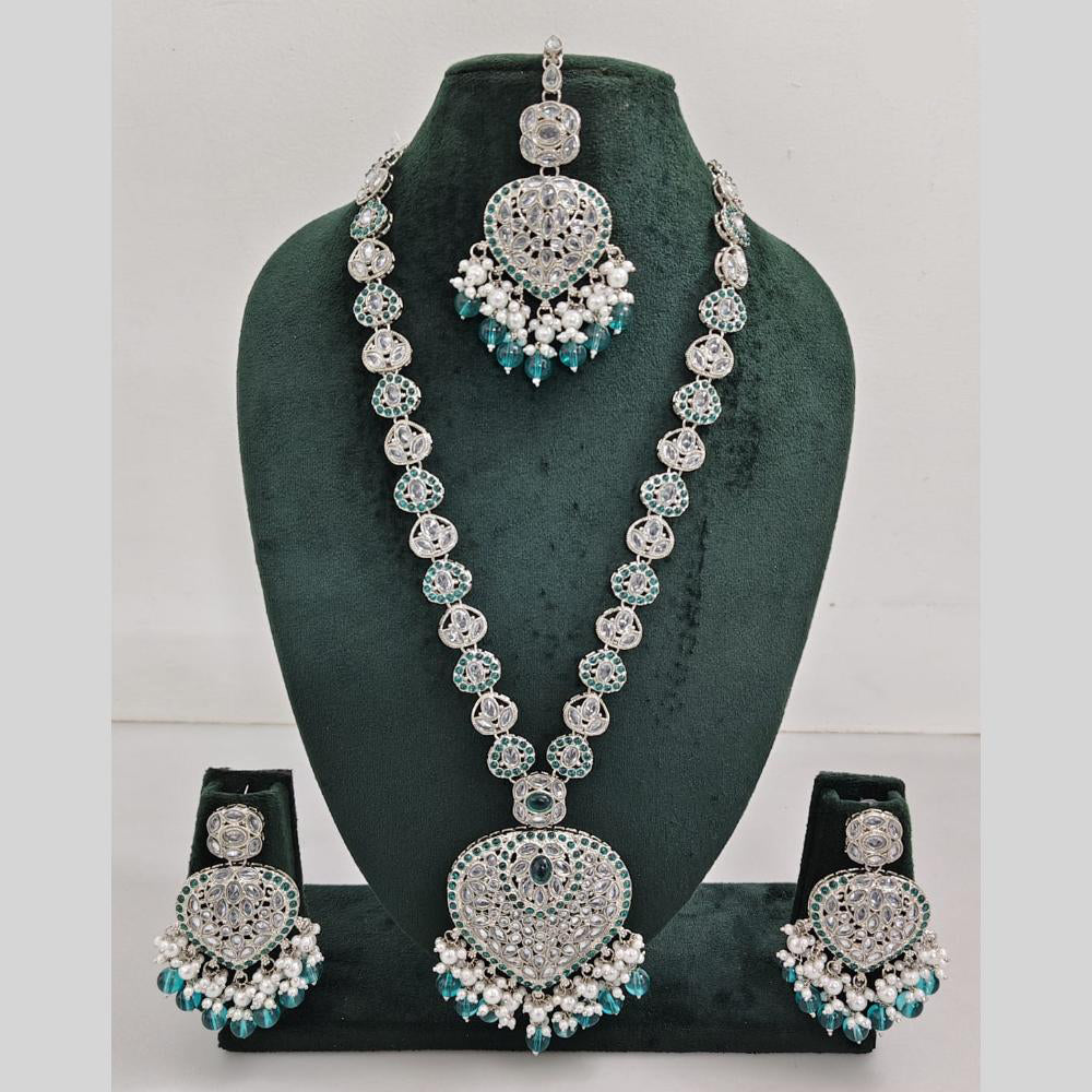 Rajwadi Collection Silver Plated Crystal And Beads Long Necklace Set