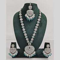 Rajwadi Collection Silver Plated Crystal And Beads Long Necklace Set