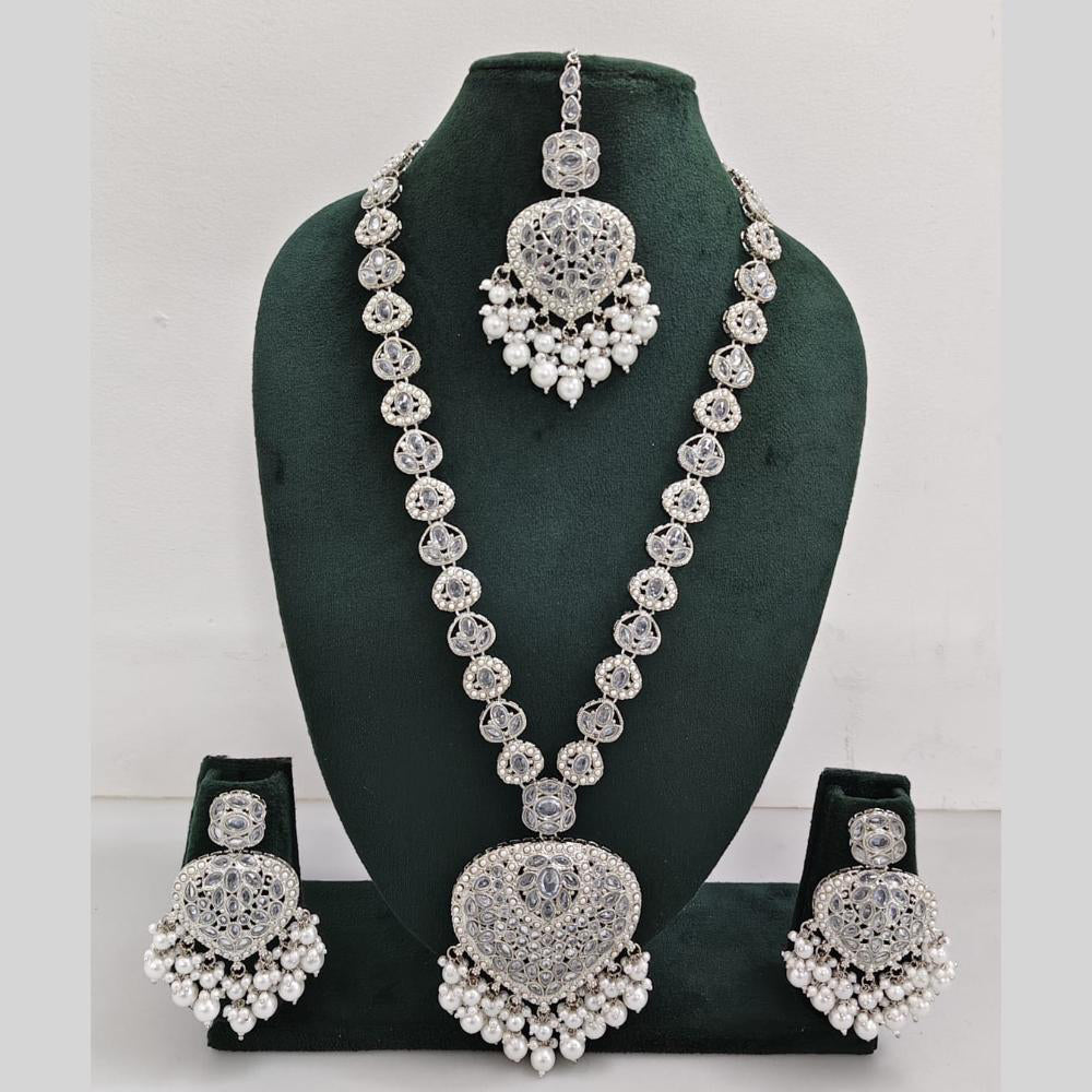 Rajwadi Collection Silver Plated Crystal And Beads Long Necklace Set