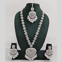 Rajwadi Collection Silver Plated Crystal And Beads Long Necklace Set
