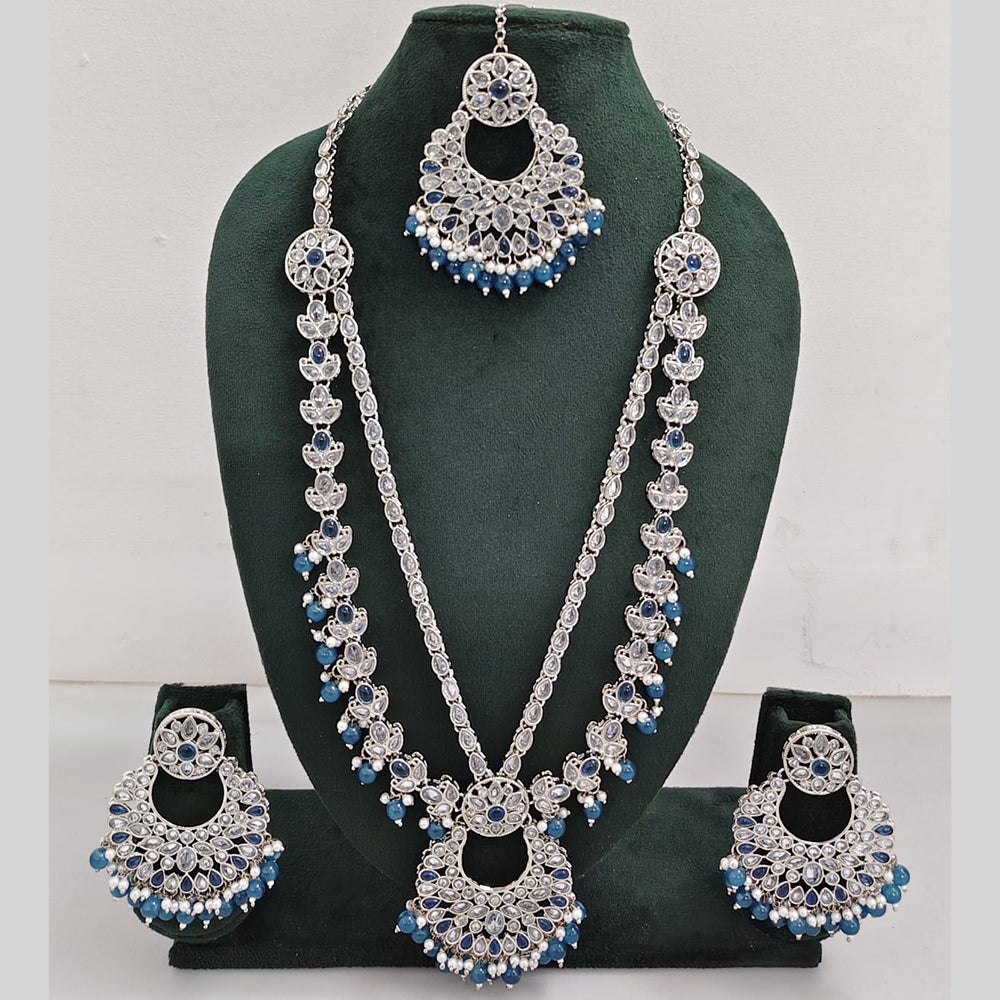 Rajwadi Collection Antique Look Rani Haar Set with Rhodium Finish