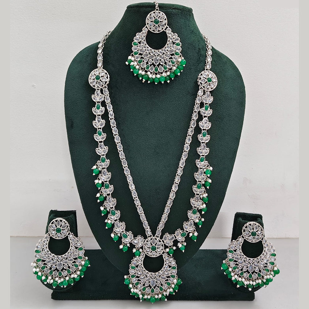Rajwadi Collection Antique Look Rani Haar Set with Rhodium Finish
