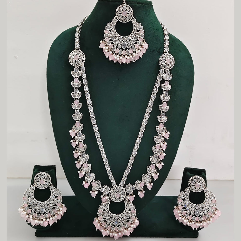 Rajwadi Collection Antique Look Rani Haar Set with Rhodium Finish