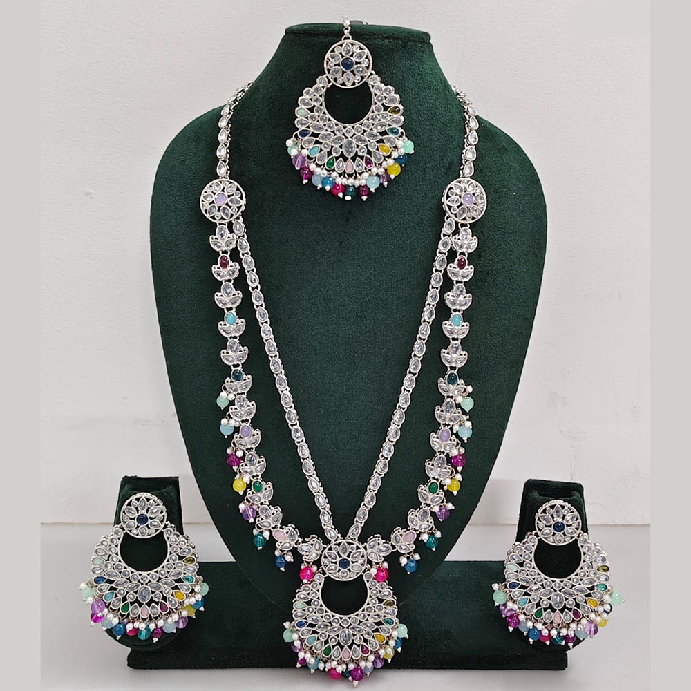 Rajwadi Collection Antique Look Rani Haar Set with Rhodium Finish