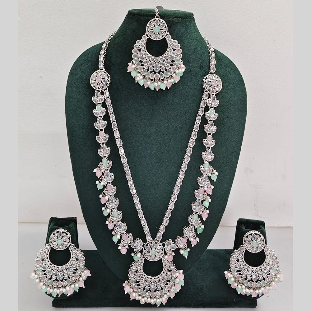 Rajwadi Collection Antique Look Rani Haar Set with Rhodium Finish