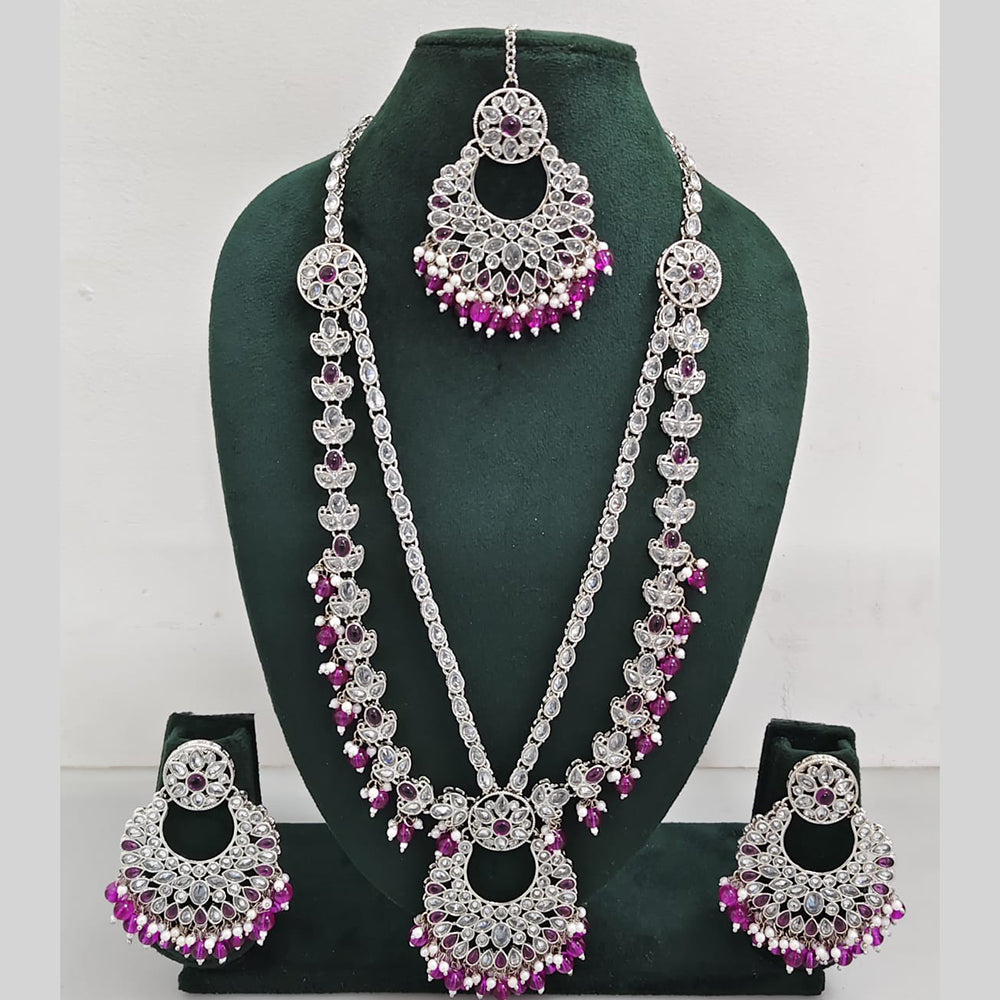 Rajwadi Collection Antique Look Rani Haar Set with Rhodium Finish