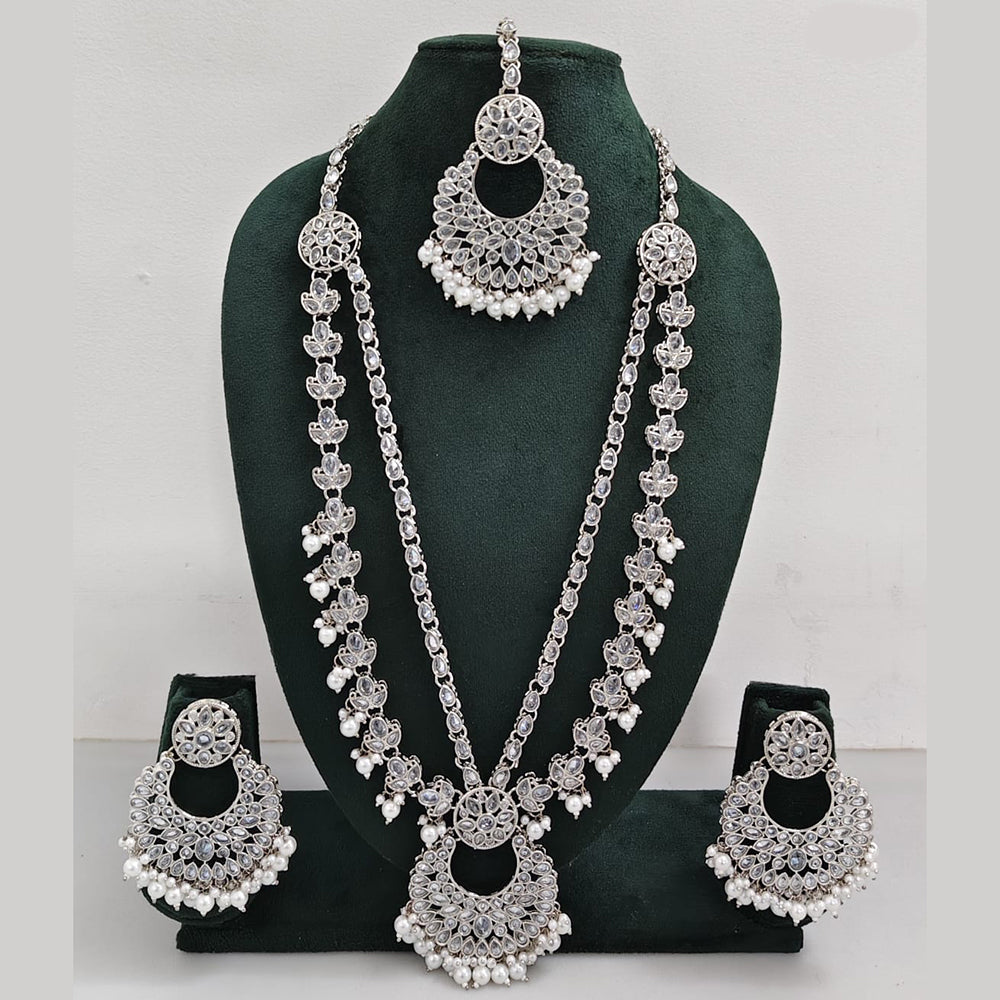 Rajwadi Collection Antique Look Rani Haar Set with Rhodium Finish