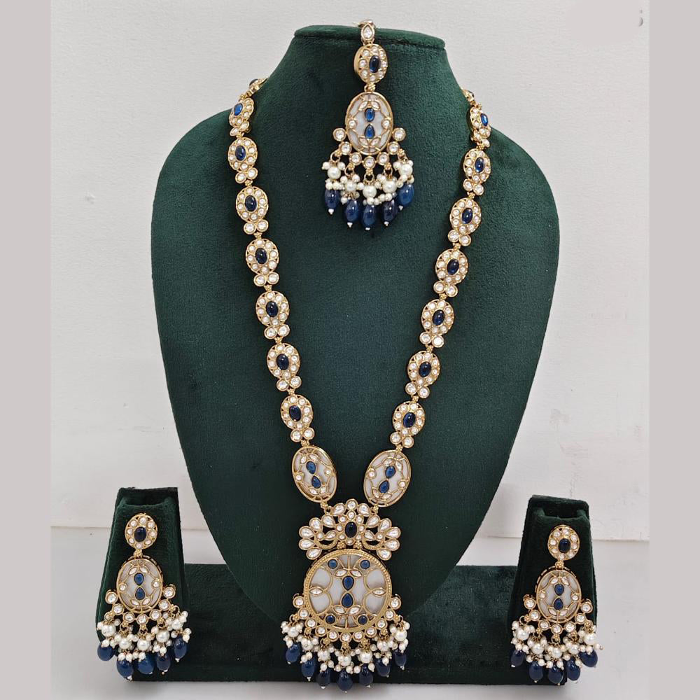 Rajwadi Collection Gold Plated Polki Kundan Pearl And Beads Long Necklace Set