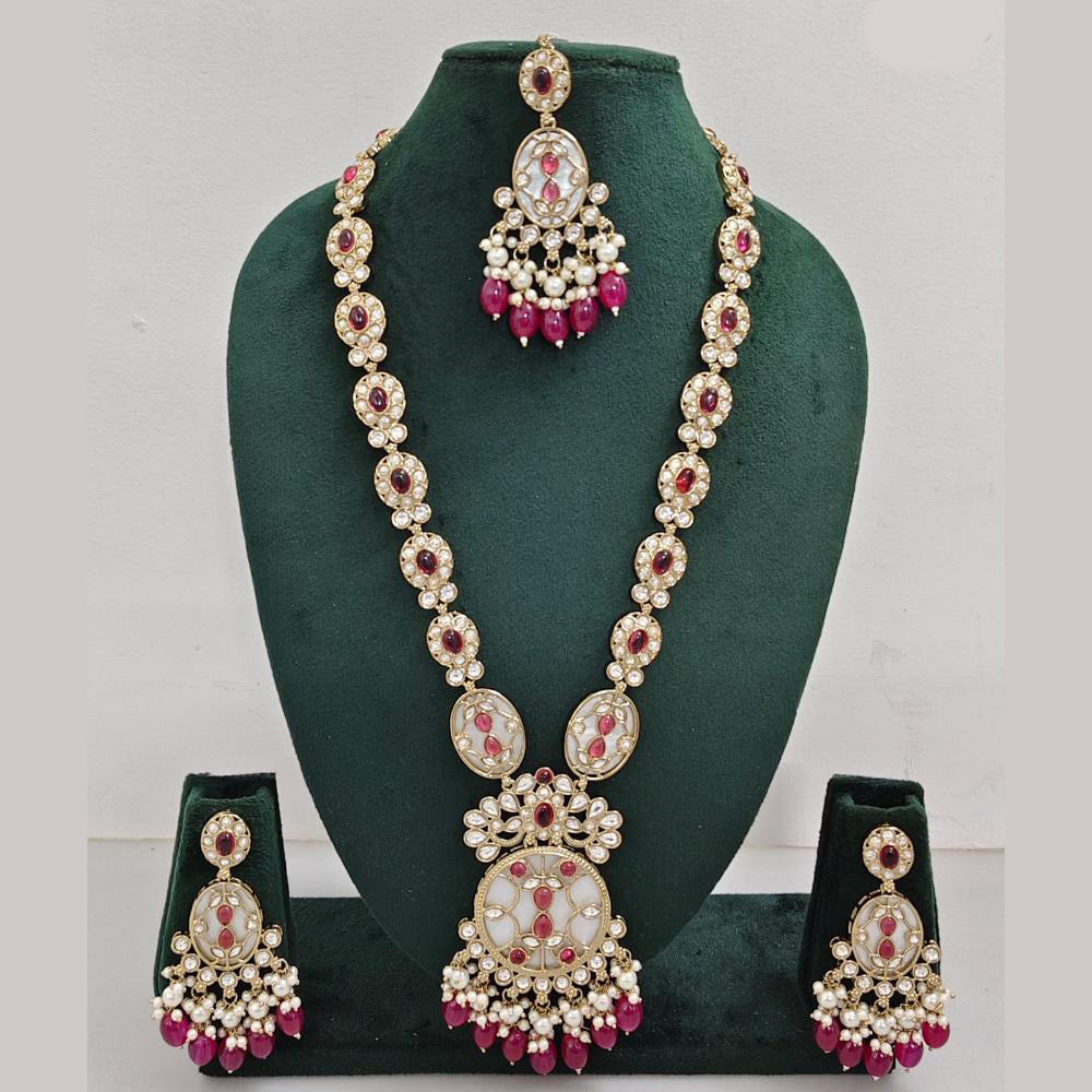 Rajwadi Collection Gold Plated Polki Kundan Pearl And Beads Long Necklace Set