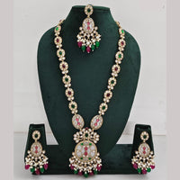 Rajwadi Collection Gold Plated Polki Kundan Pearl And Beads Long Necklace Set
