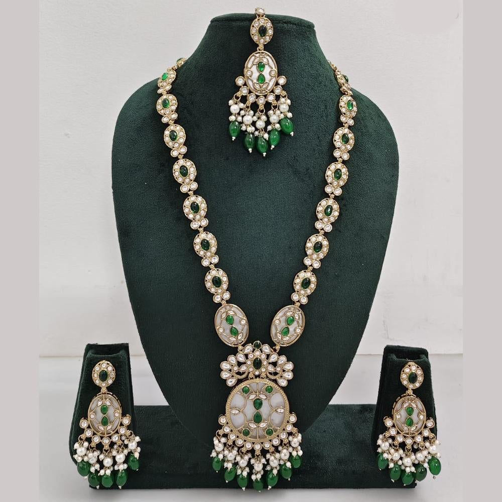 Rajwadi Collection Gold Plated Polki Kundan Pearl And Beads Long Necklace Set