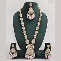 Rajwadi Collection Gold Plated Polki Kundan Pearl And Beads Long Necklace Set