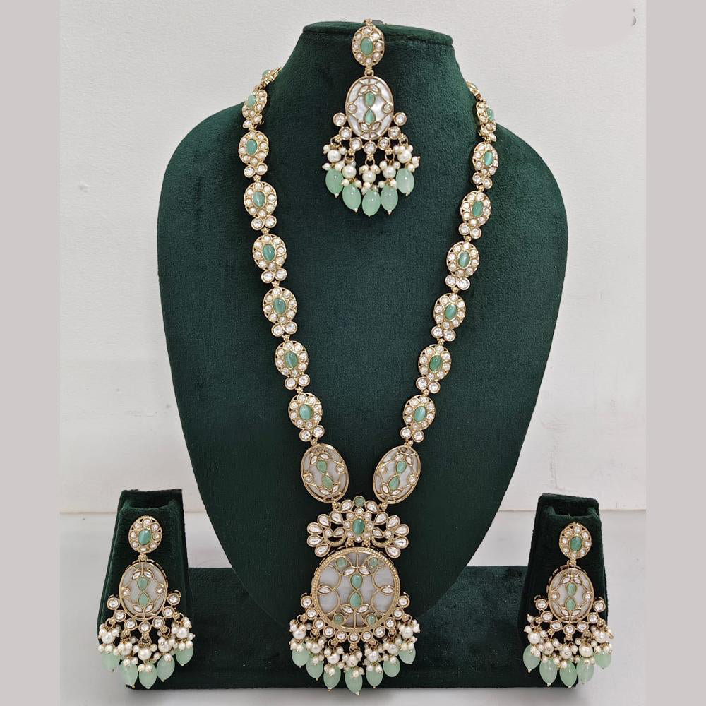 Rajwadi Collection Gold Plated Polki Kundan Pearl And Beads Long Necklace Set