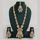 Rajwadi Collection Gold Plated Polki Kundan Pearl And Beads Long Necklace Set