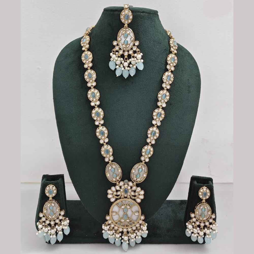 Rajwadi Collection Gold Plated Polki Kundan Pearl And Beads Long Necklace Set