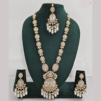 Rajwadi Collection Gold Plated Polki Kundan Pearl And Beads Long Necklace Set