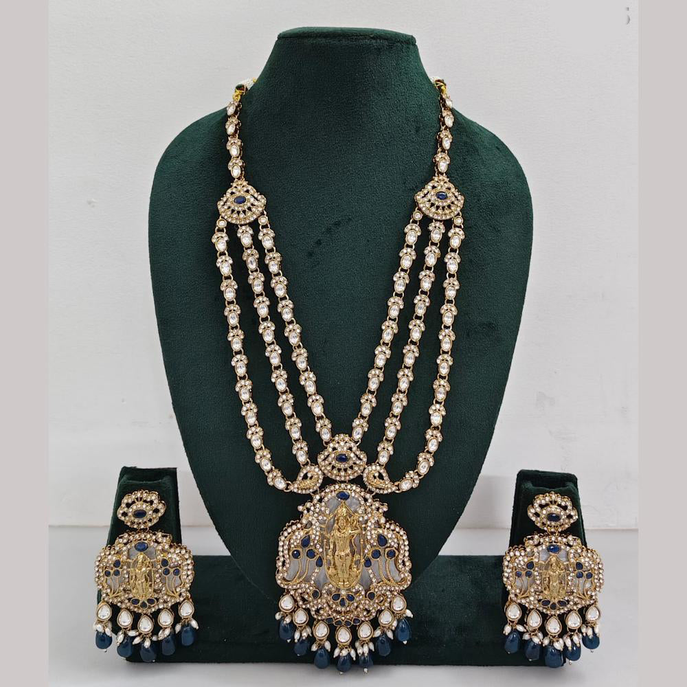 Rajwadi Collection Ethnic Elegance Austrian And Pota Stone Temple Necklace Set
