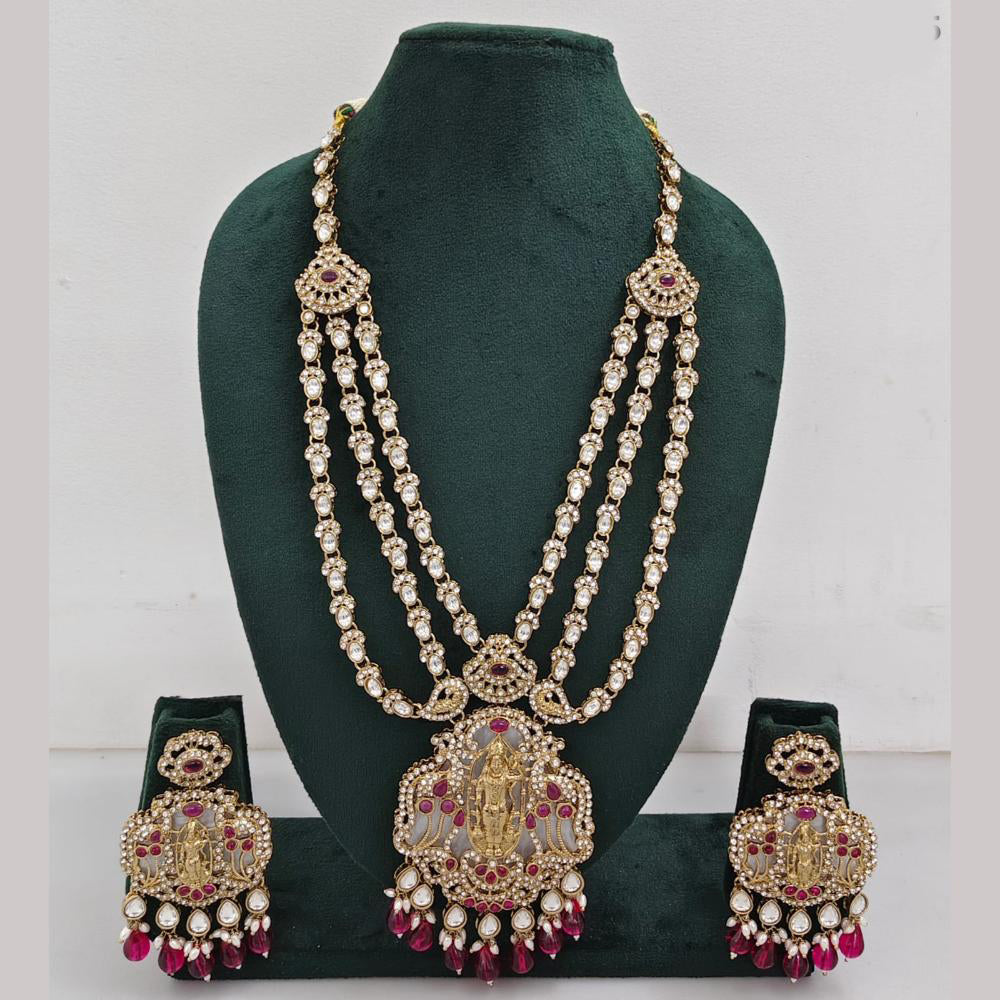 Rajwadi Collection Ethnic Elegance Austrian And Pota Stone Temple Necklace Set