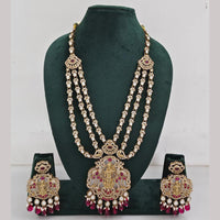 Rajwadi Collection Ethnic Elegance Austrian And Pota Stone Temple Necklace Set