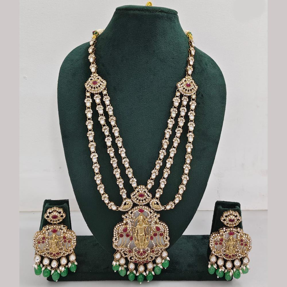Rajwadi Collection Ethnic Elegance Austrian And Pota Stone Temple Necklace Set