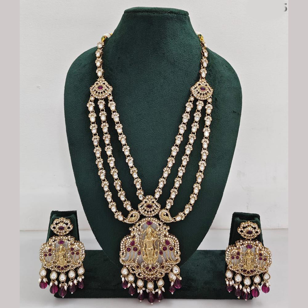 Rajwadi Collection Ethnic Elegance Austrian And Pota Stone Temple Necklace Set