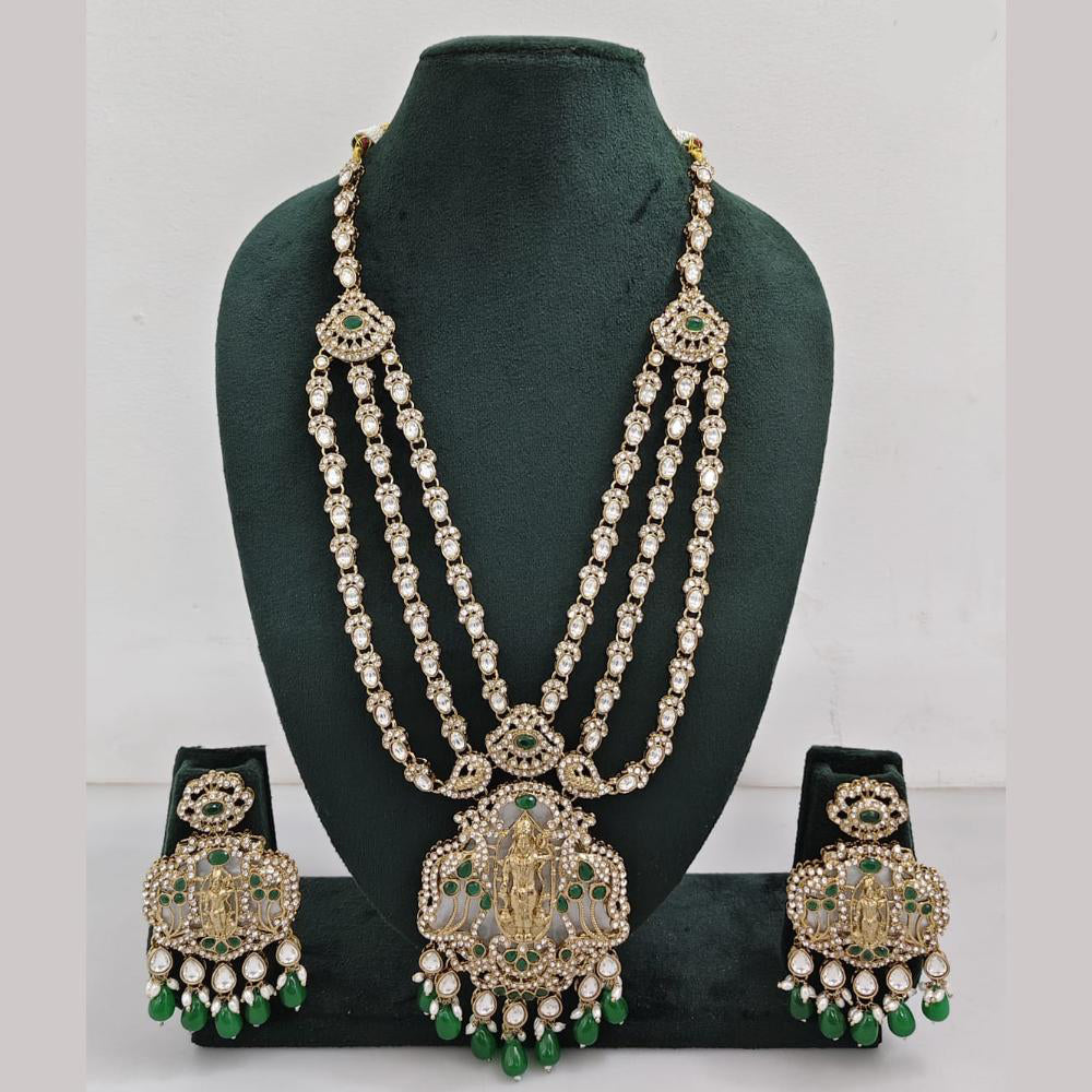 Rajwadi Collection Ethnic Elegance Austrian And Pota Stone Temple Necklace Set